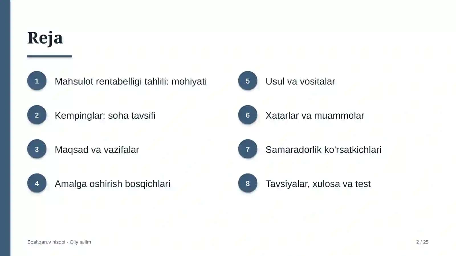 Kempinglarda mahsulot rentabelligini tahlil qilish 2
