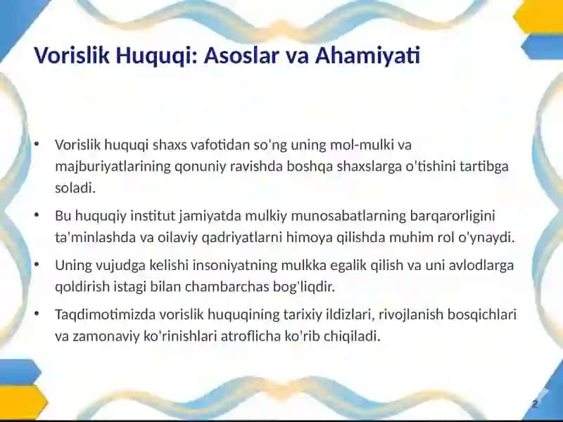 Vorislik Huquqi: Asoslar va Ahamiyati 2