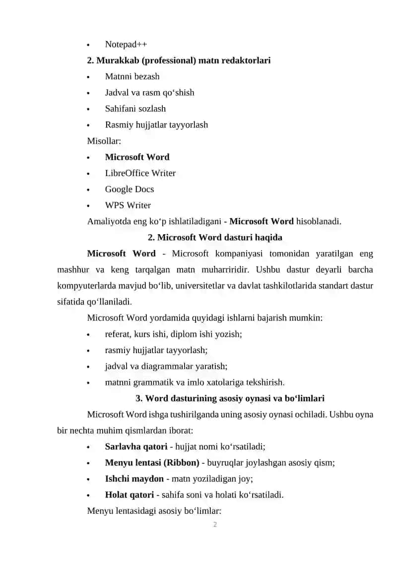 Matn redaktorlari bilan ishlash 2