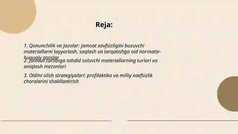 Jamoat xavfsizligi va jamoat tartibiga taxdid soladigan materiallarni tayyorlash saqlash va tarqatish 2