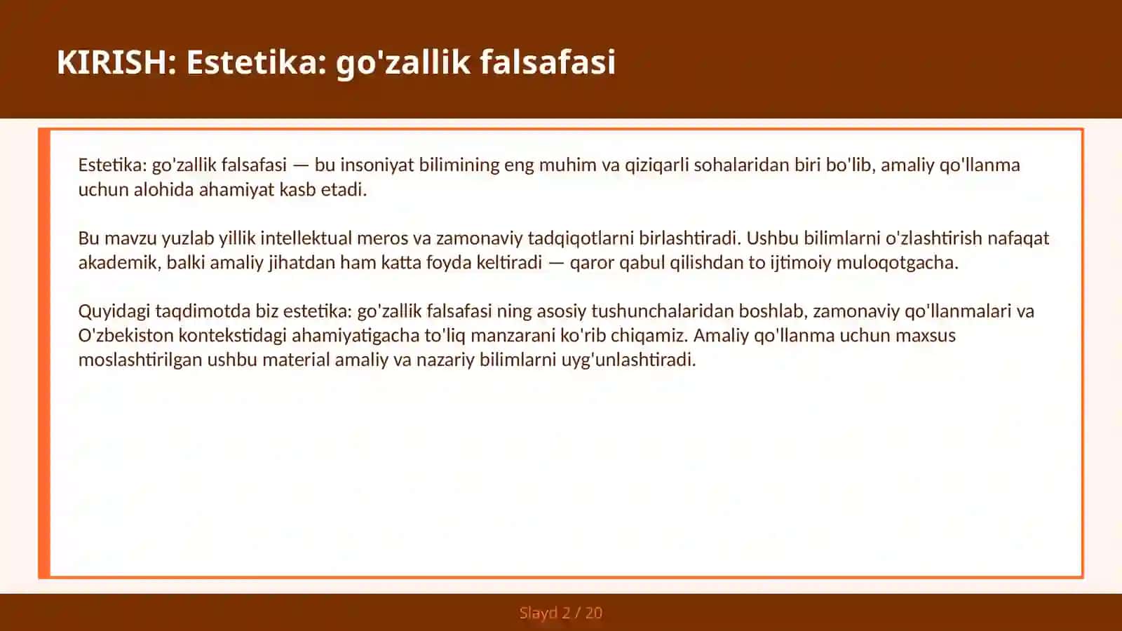 ESTETIKA: GO'ZALLIK FALSAFASI 2