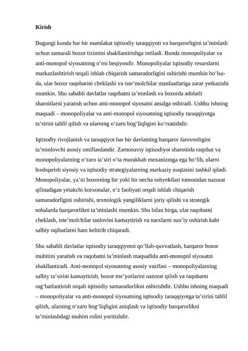 IQTISODIYOT TARAQQIYOTNI QO‘LLAB-QUVVATLASH: MONOPOLIYALAR VA ANTI-MONOPOL SIYOSAT 2