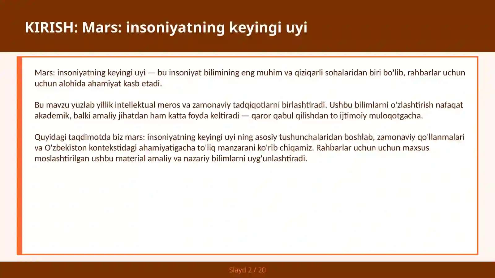 Mars: insoniyatning keyingi uyi 2