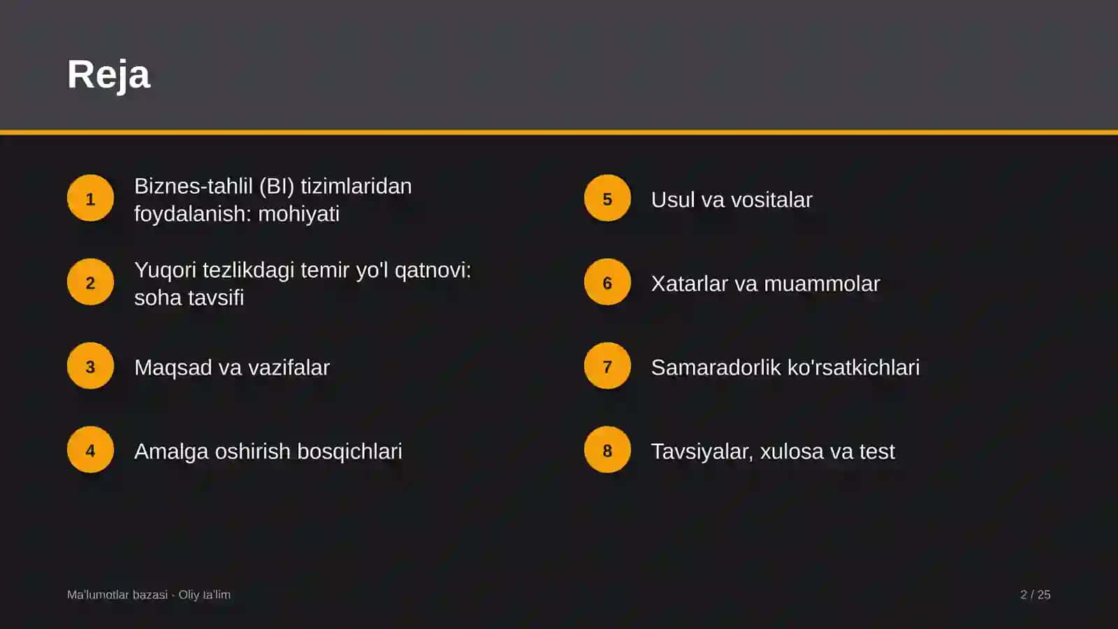 Yuqori tezlikdagi temir yo'l qatnovida biznes-tahlil (BI) tizimlaridan foydalanish 2