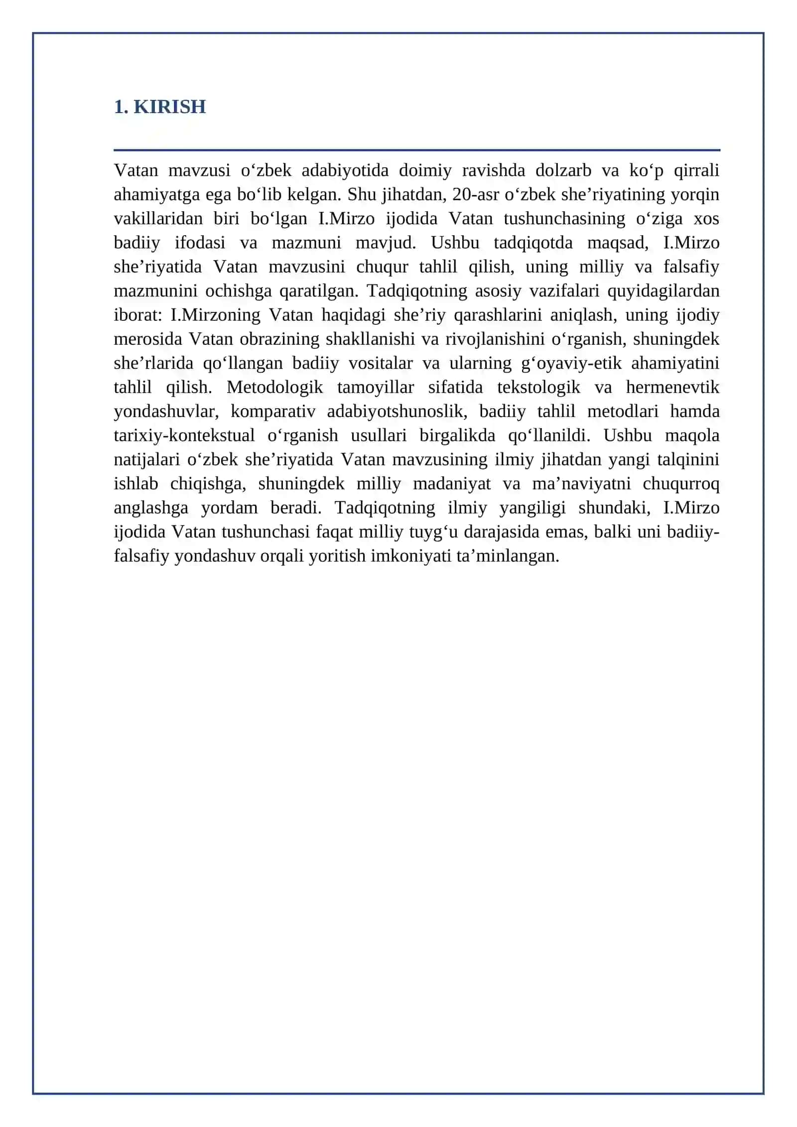 I. Mirzo she’riyatida Vatan mavzusining badiiy va falsafiy ifodasi 2