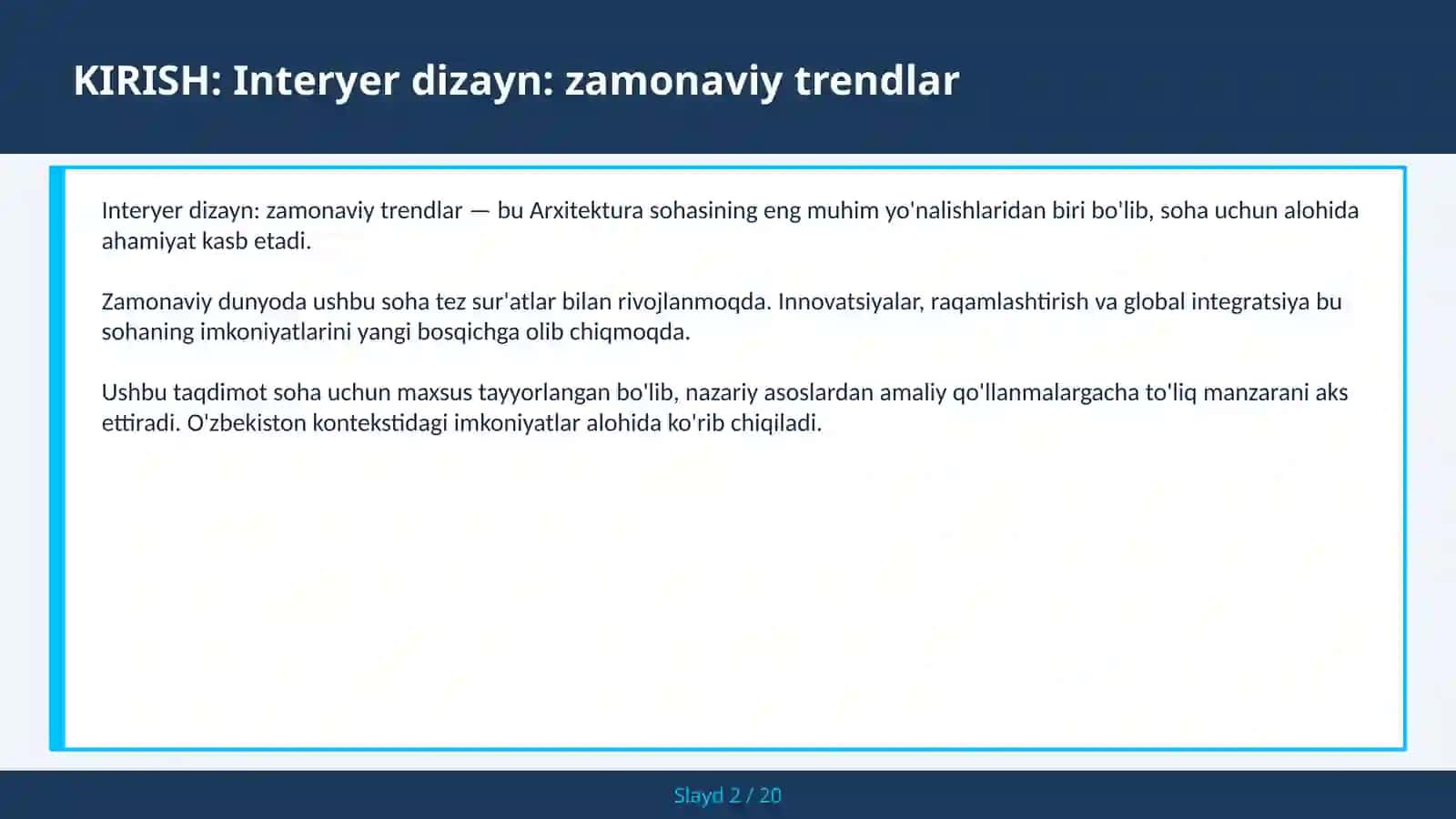 Interyer dizayn: zamonaviy trendlar 2