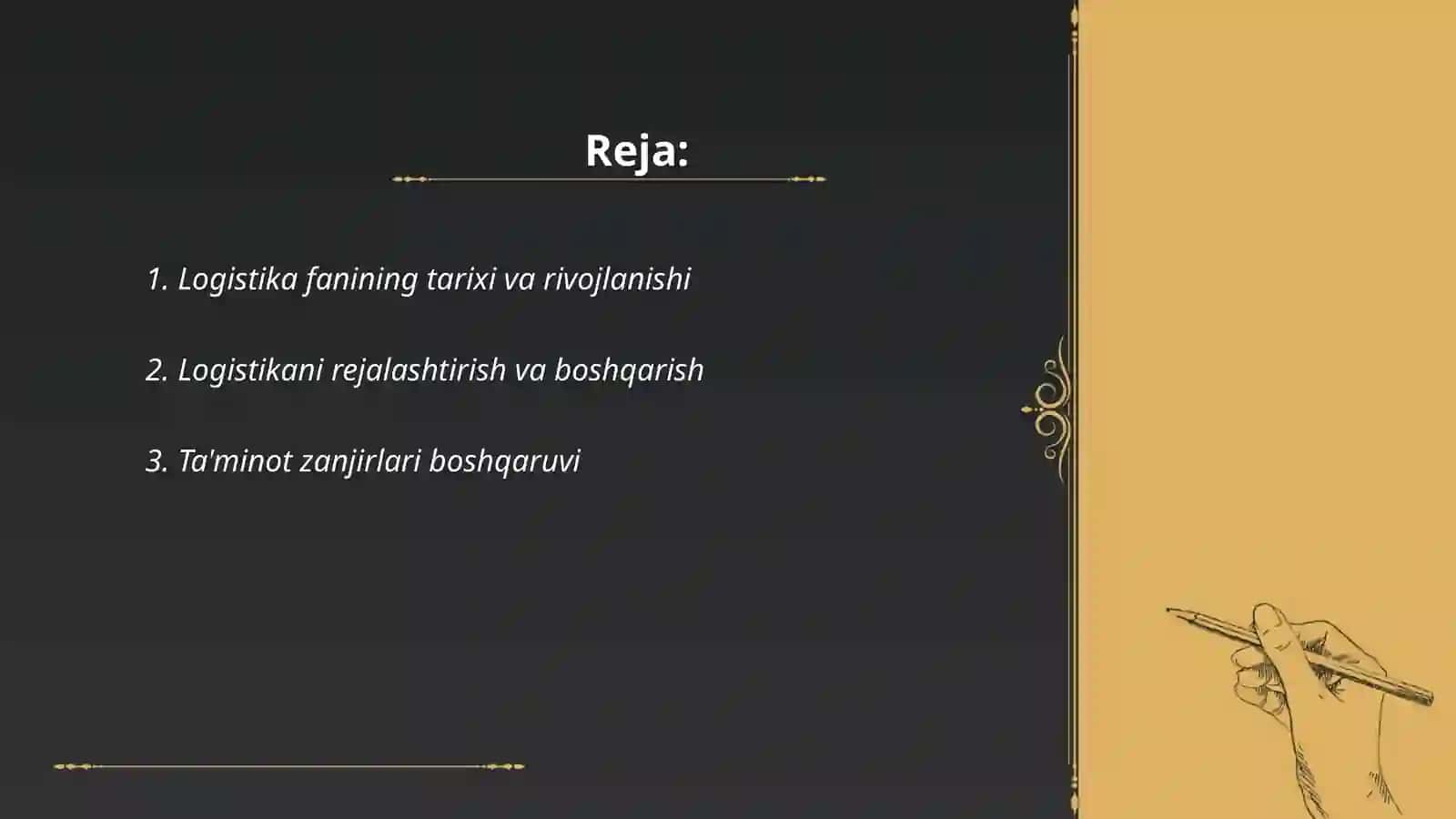 Logistika fanining predmeti va metodi taqdimot tayyorlash 2