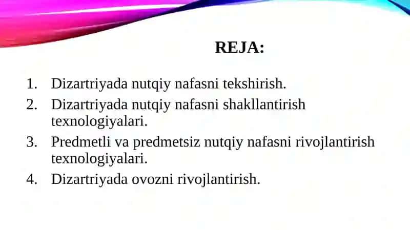 15-mavzu. Dizartriyada nutqiy nafas va ovozni rivojlantirish 2
