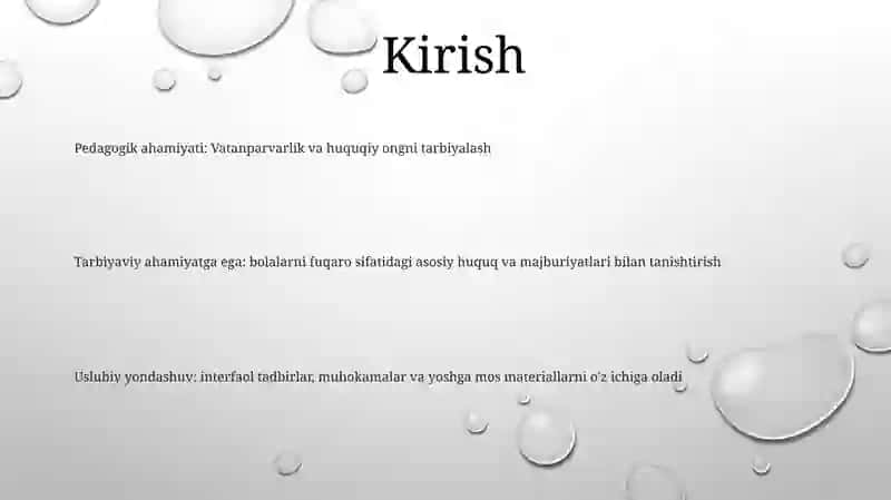 Maktabgacha Yoshidagi Bolalarni OʻZbekiston Respublikasi Konstitutsiyasi Bilan Tanishtirish 2