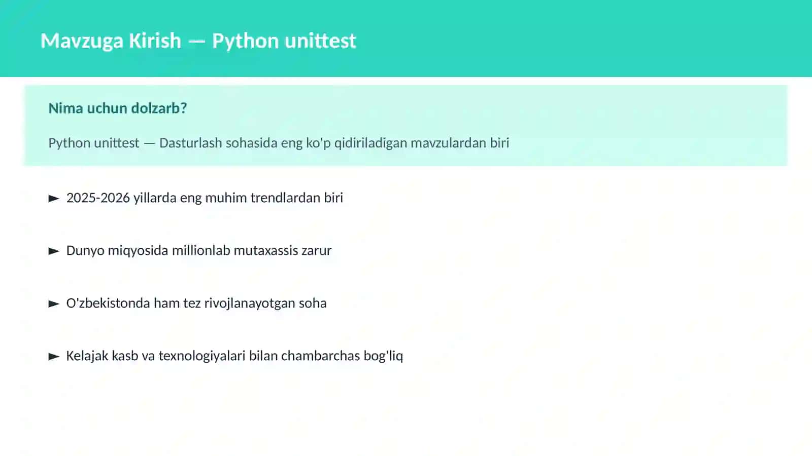 PYTHON DASTURLASH | Python unittest 2
