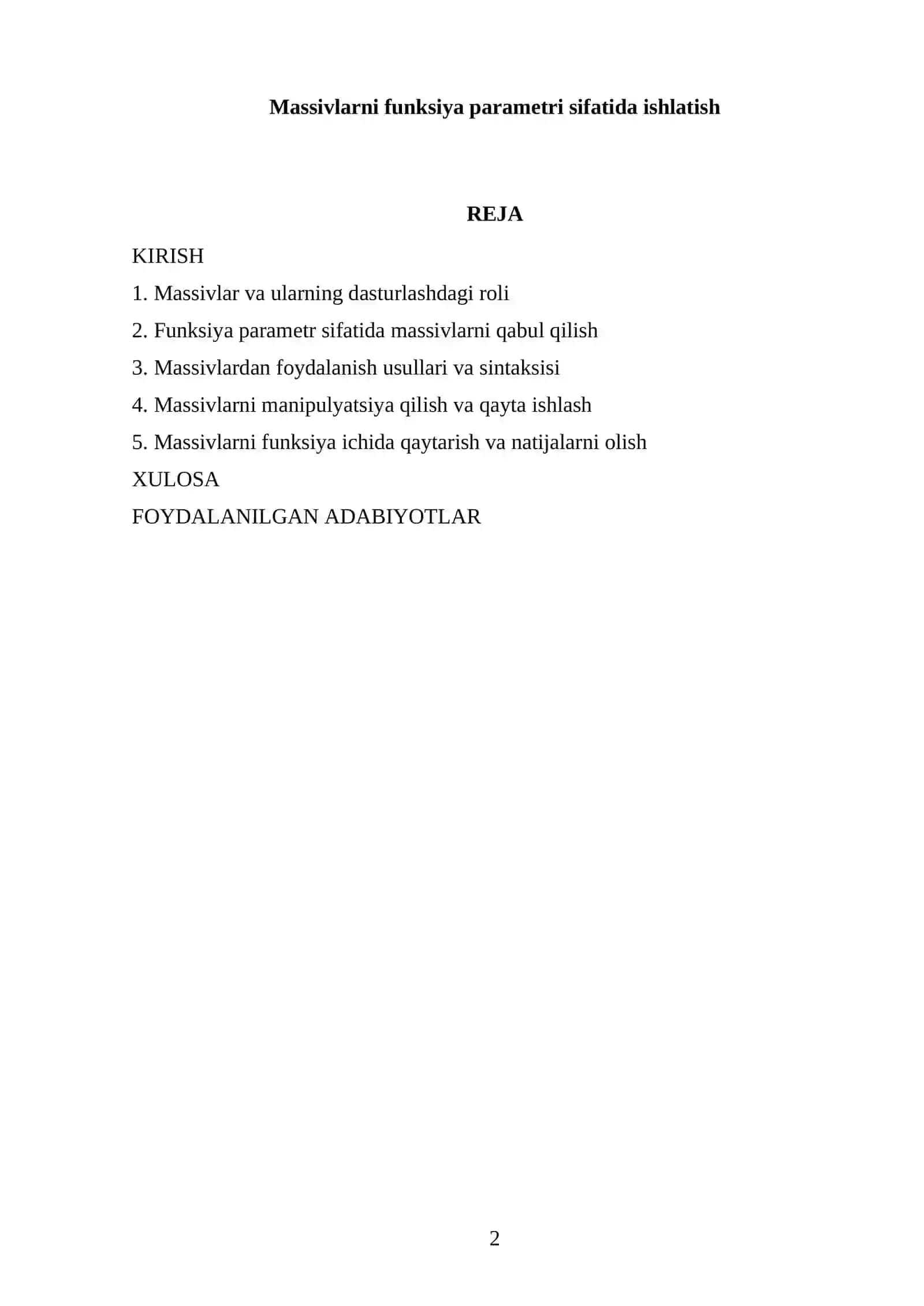 Massivlarni funksiya parametri sifatida ishlatish 2