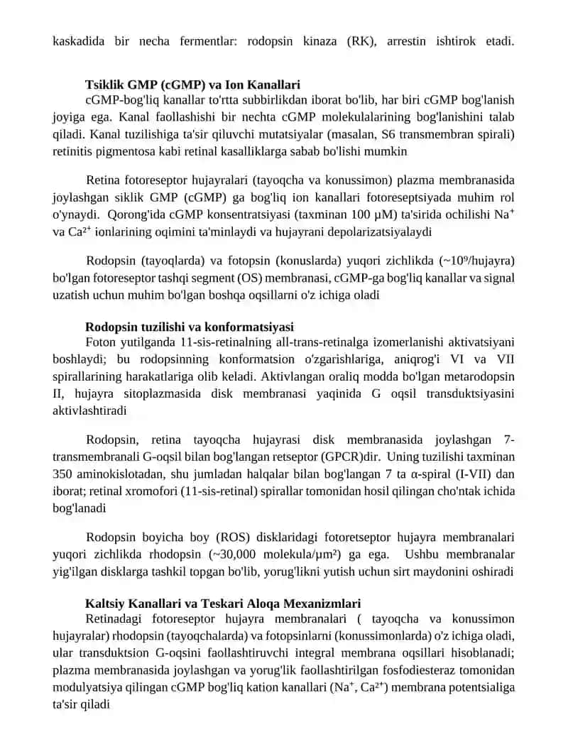Fotoretseptsiya hujayra membranalarining molekulyar tuzilishi 2