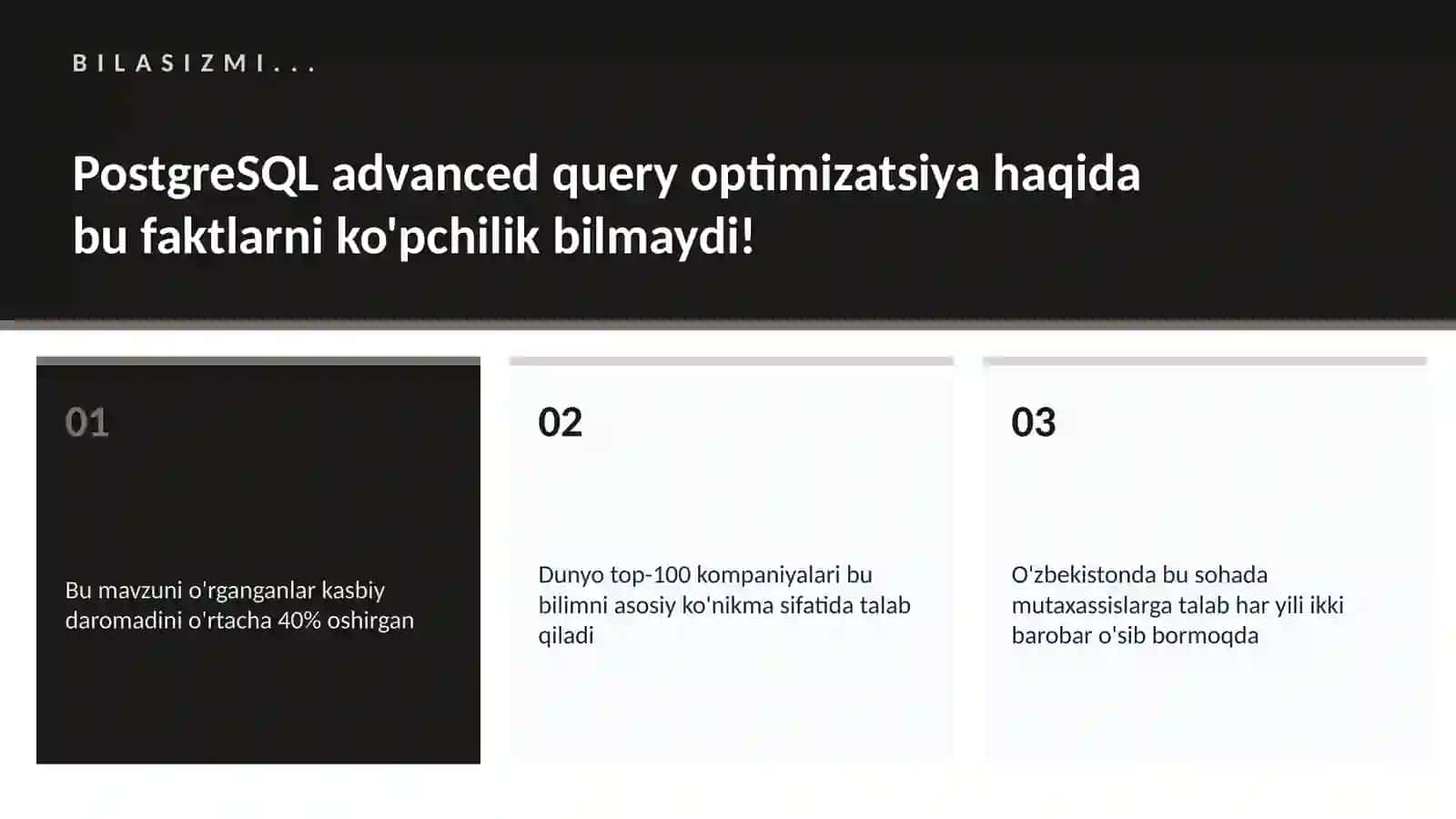 PostgreSQL advanced query optimizatsiya 2
