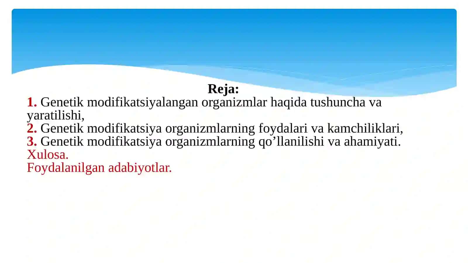 Genetik modifikatsiyalangan organizmlar mavzusida tayyor slayd, taqdimoti. 2