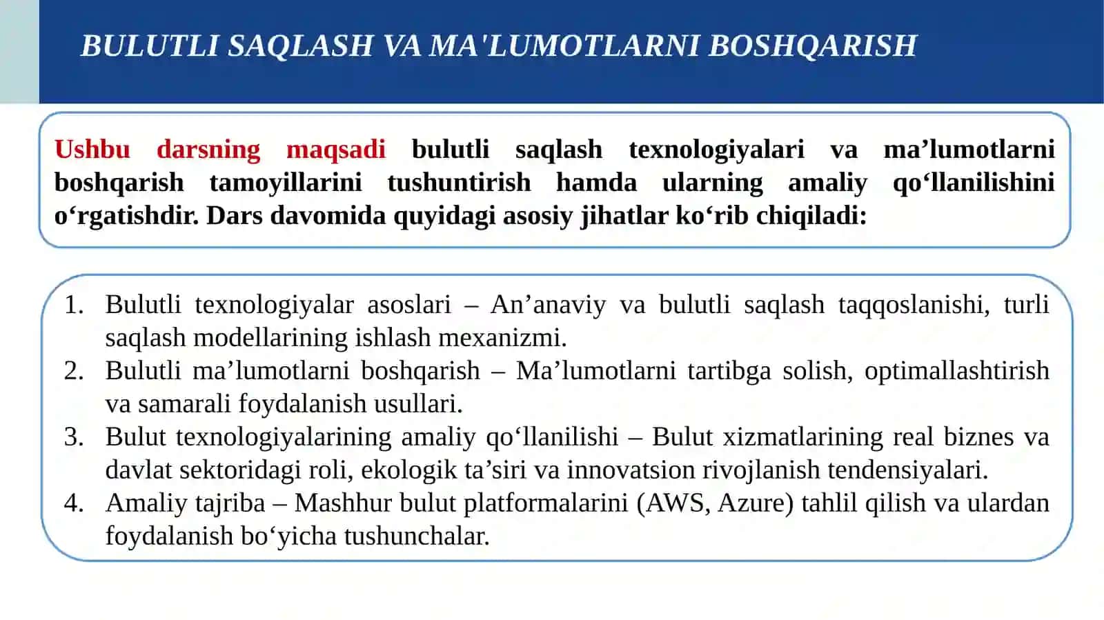 Bulutli saqlash va ma'lumotlarni boshqaruvi 2