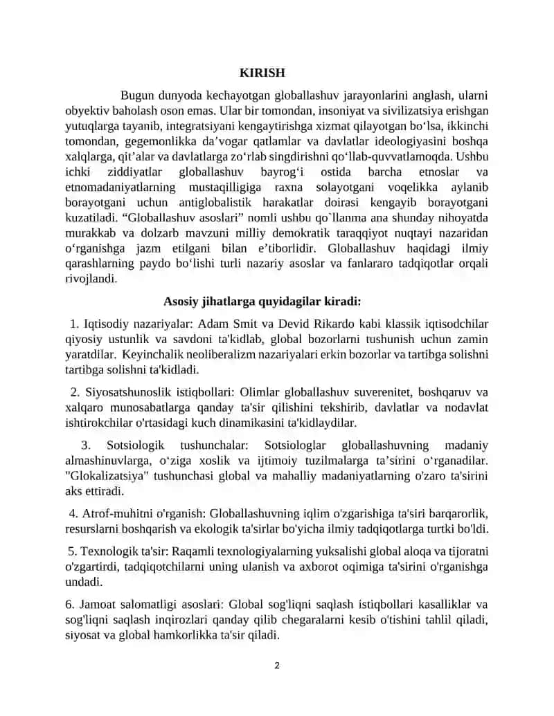 Globallashuv borasidagi ilmiy qarashlarning vujudga kelishi va rivojlanishi 2