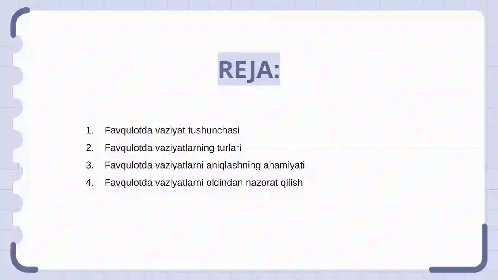 Favqulotda vaziyat tushunchasi. Favqulotda vaziyatni oldindan aniqlash 2