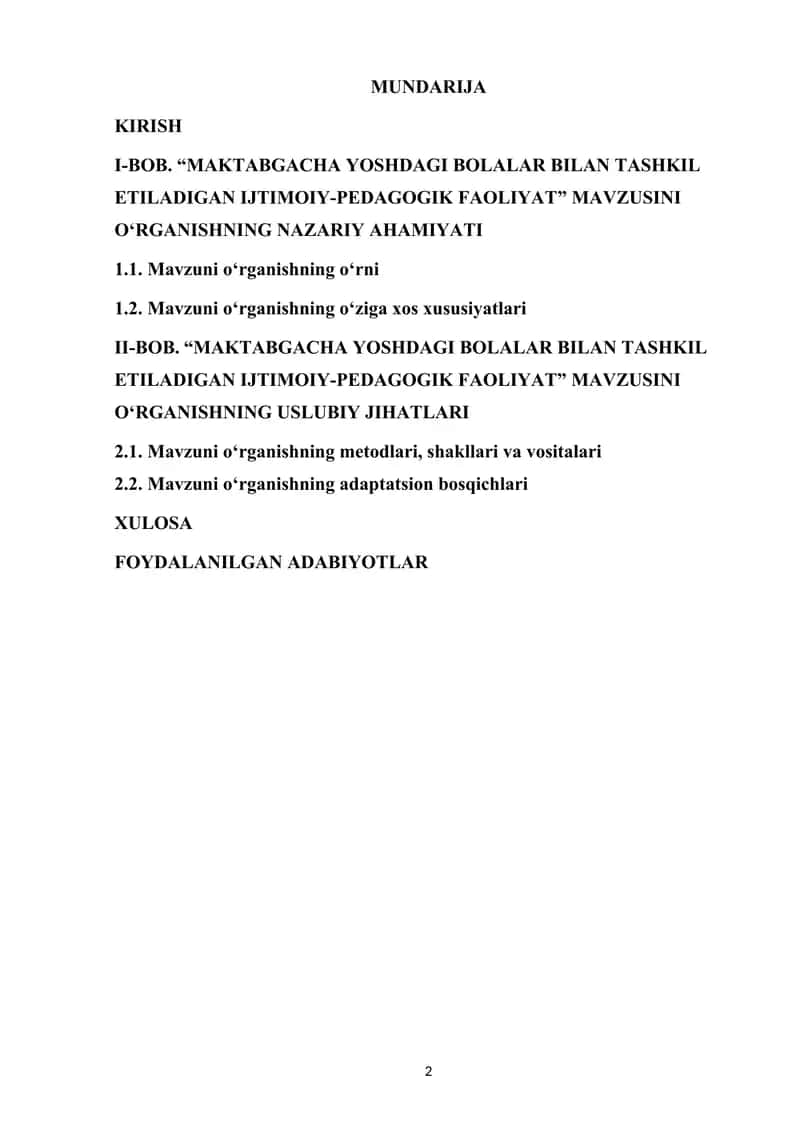 MAKTABGACHA YOSHDAGI BOLALAR BILAN TASHKIL ETILADIGAN IJTIMOIY-PEDAGOGIK FAOLIYAT 2