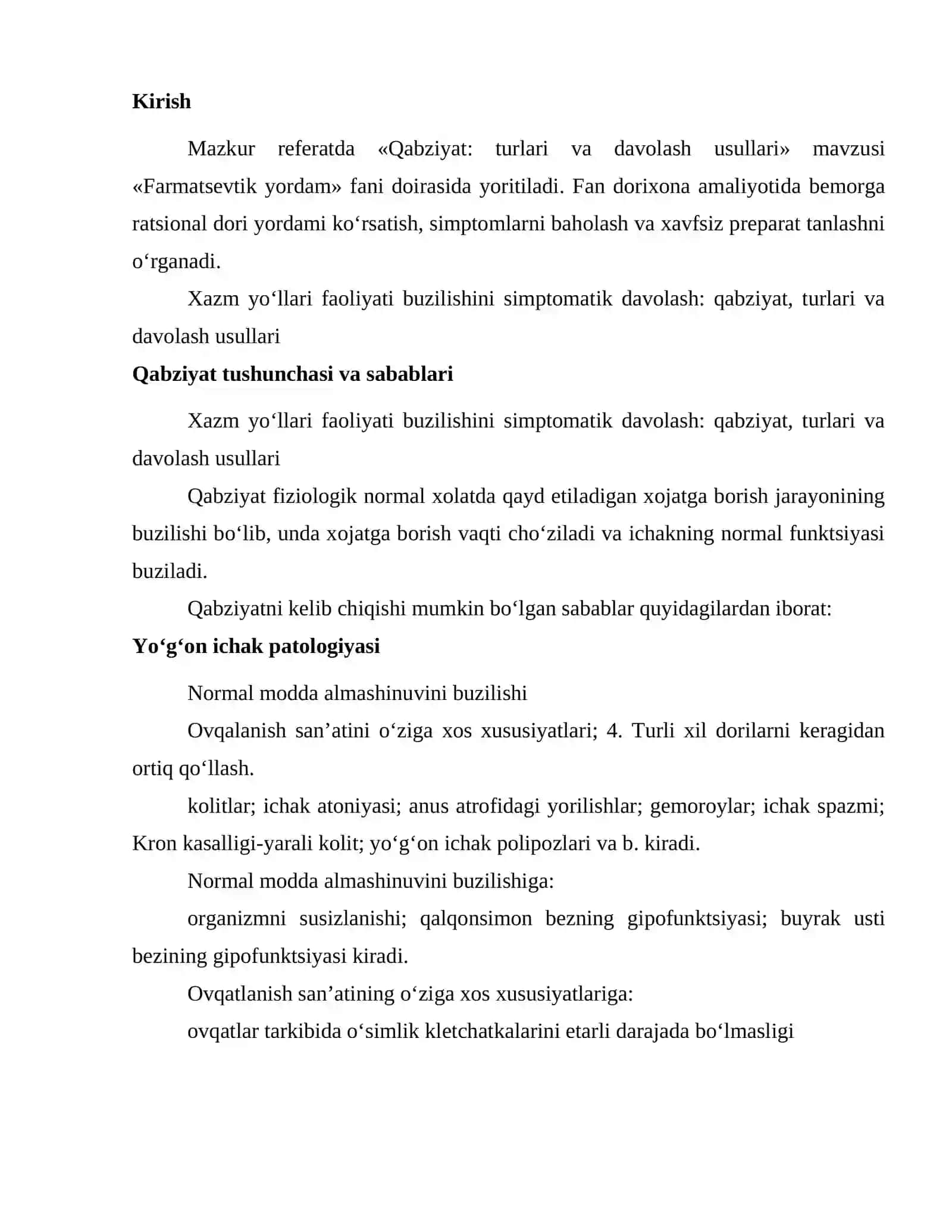 Qabziyat: turlari va davolash usullari 2