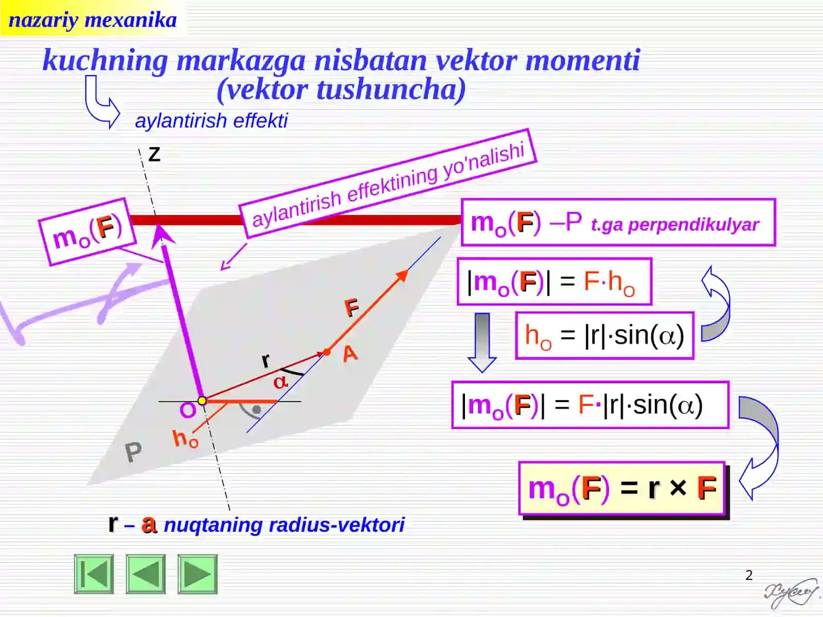Fazodagi kuchlar sistemasining muvozanat shartlari 2