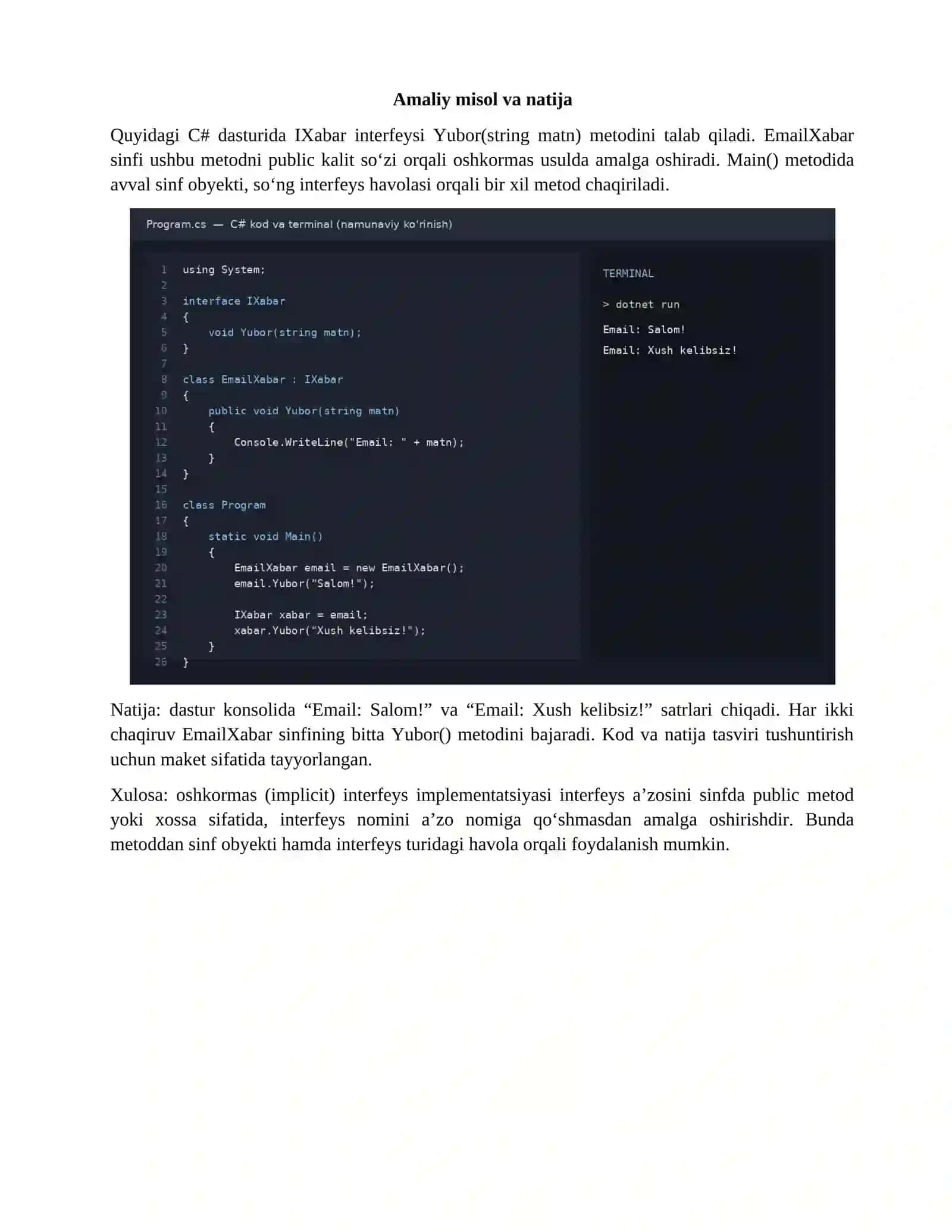 Oshkormas implementatsiyasi 2