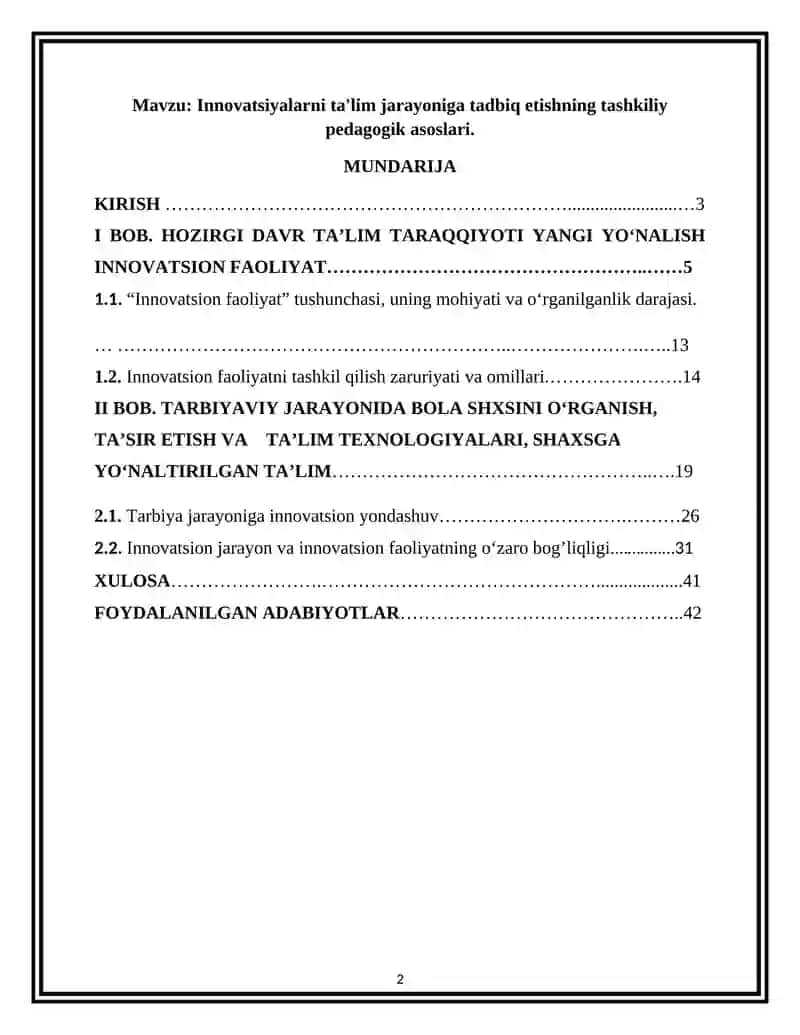 Innovatsiyalarni ta'lim jarayoniga tadbiq etishning tashkiliy pedagogik asoslari 2