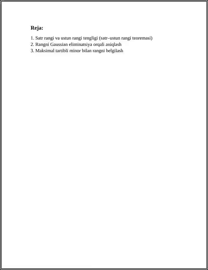 MATRITSANING RANGI HAQIDAGI TEOREMO 2