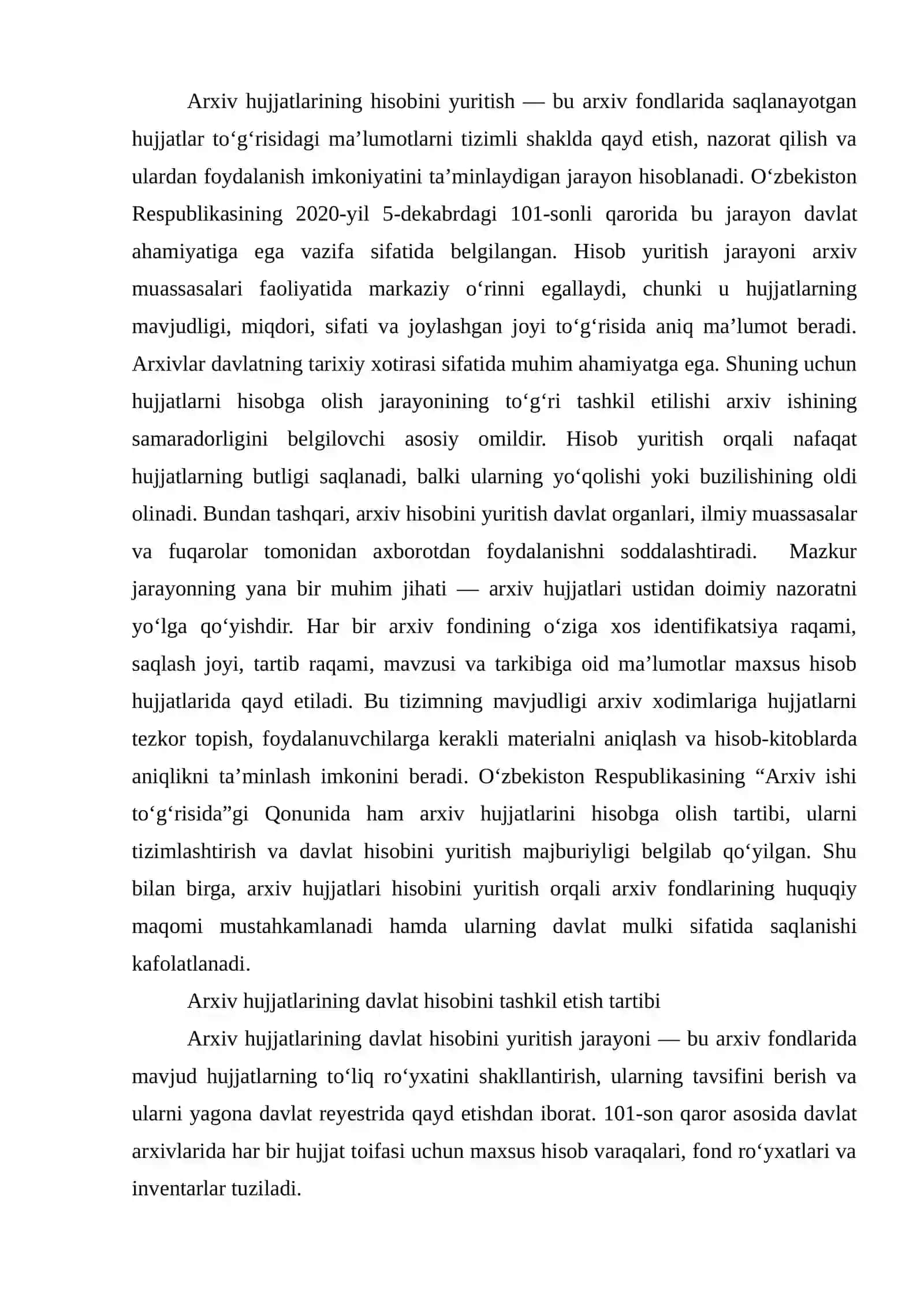 Arxivda arxiv hujjatlarining hisobini tashkil etish 2