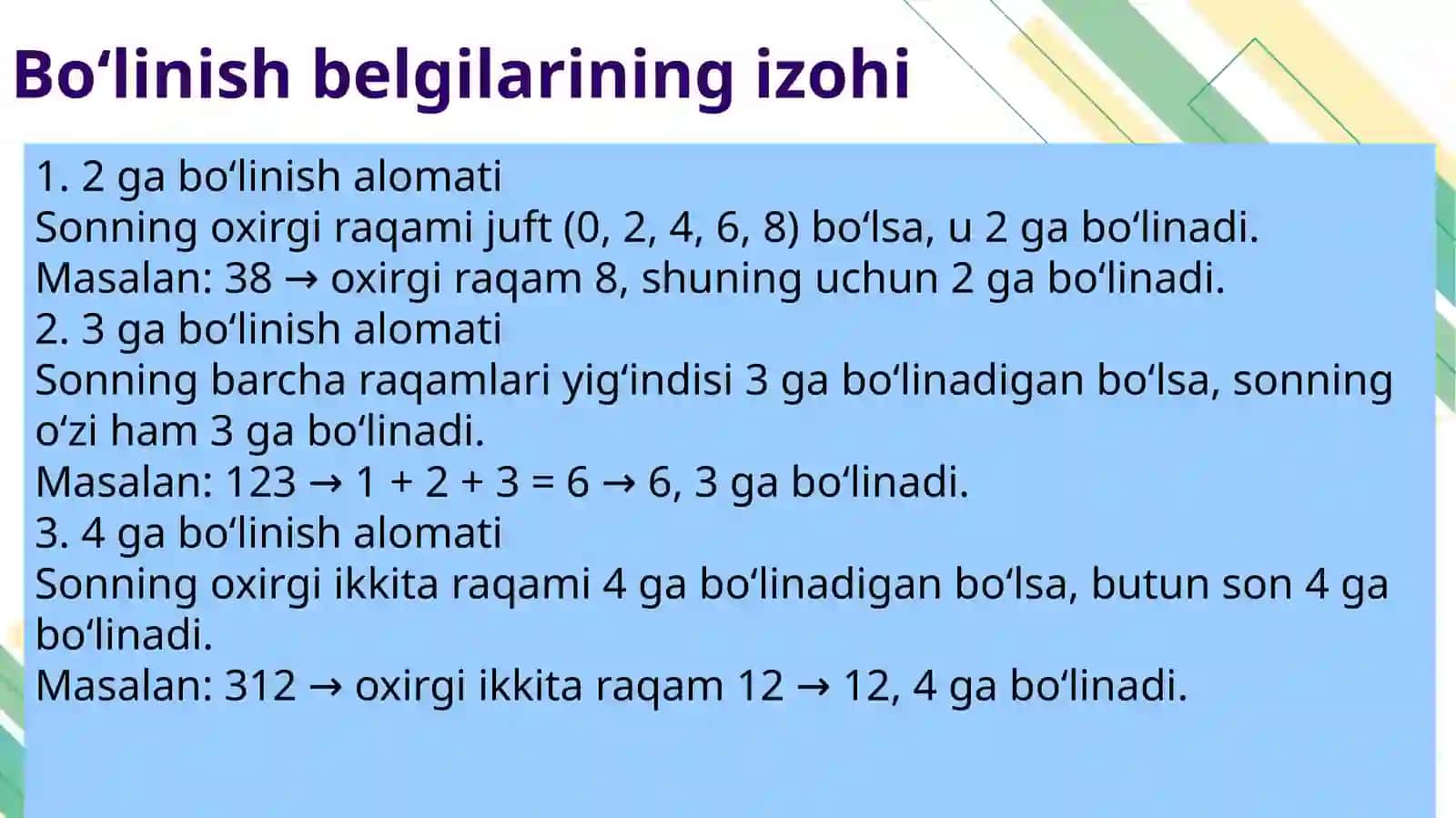 Bo‘linish alomatlari 2