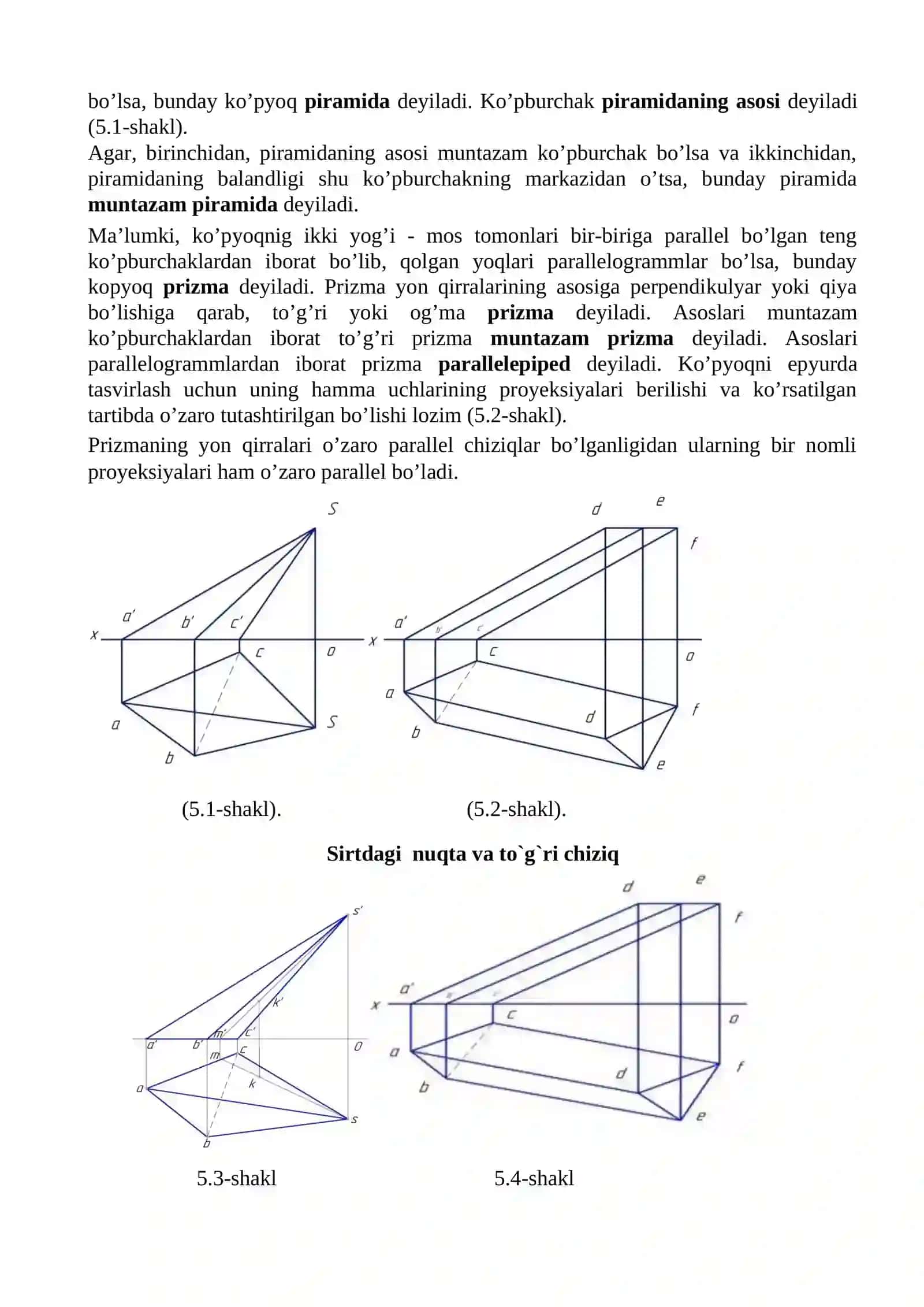 Sirtlarning hosil bo’lishi va ularning Monj chizmasida berilishi. Sirtga tegishli nuqta va to’g’ri chiziq 2