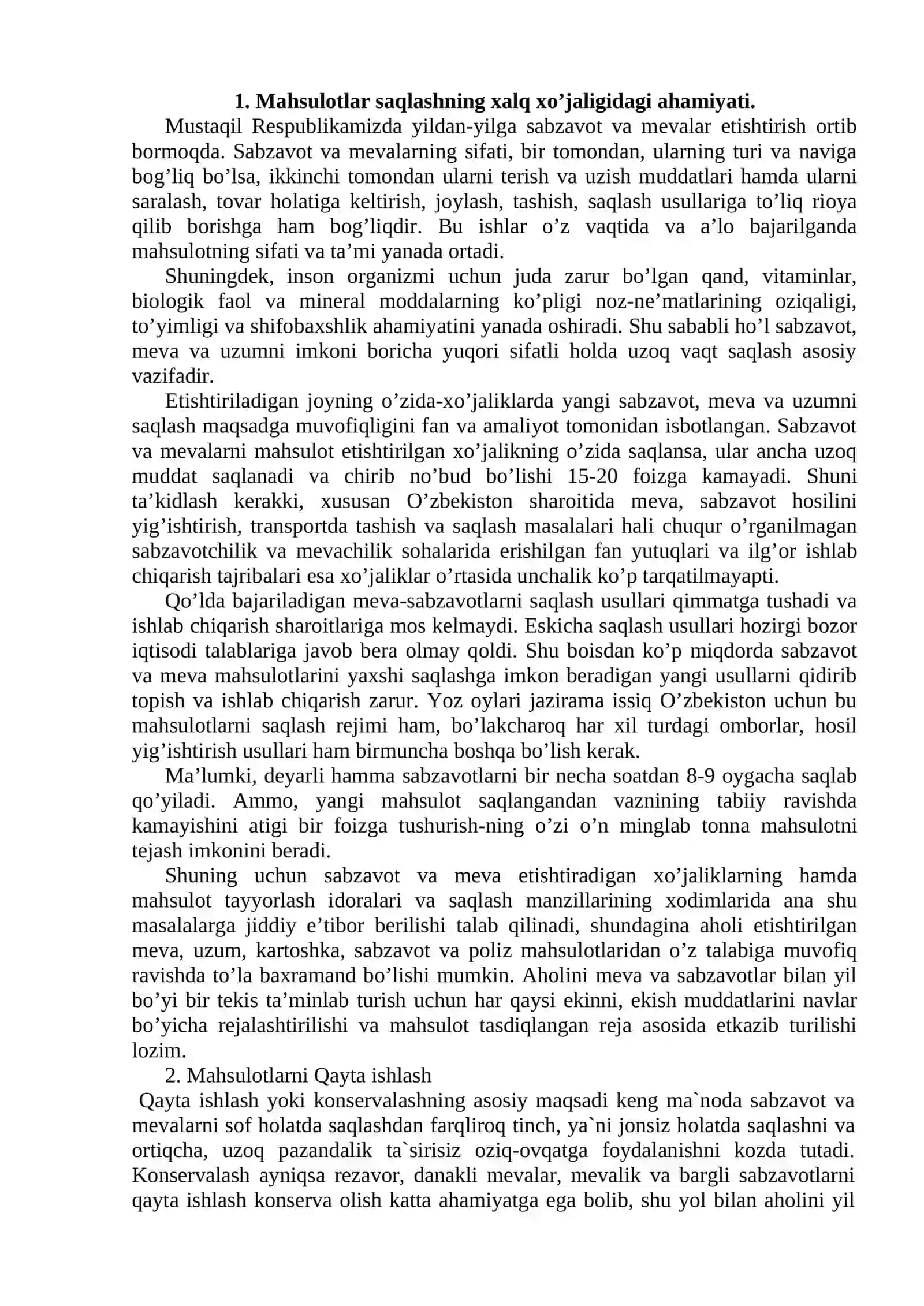 Meva, uzum va sabzavоtlarni saqlash va dastlabki qayta ishlash texnоlоgiyasi 2