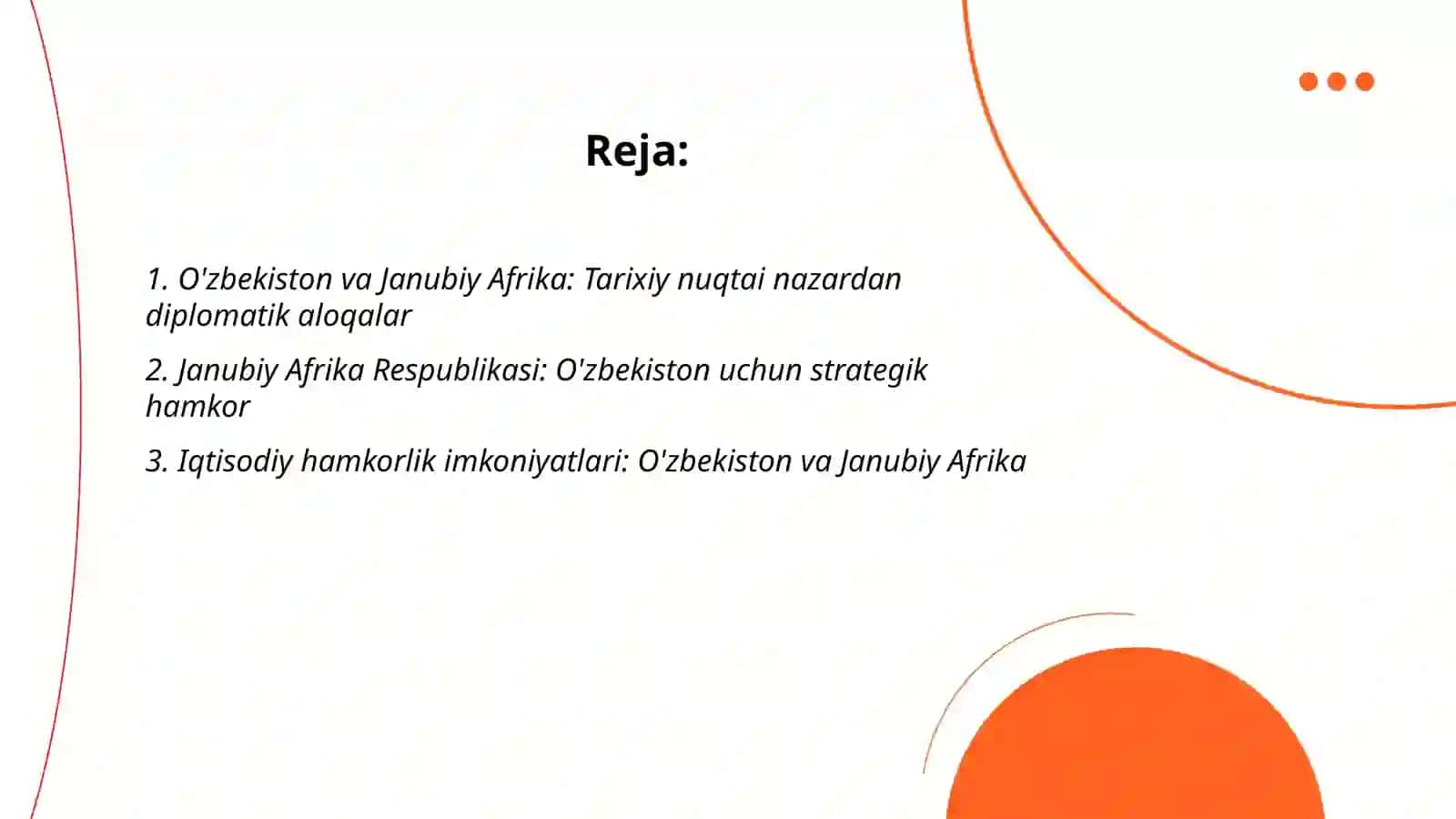 O'zbekiston va jahon hamjamiyati Janubiy Afrika mamlakatlari bilan halqaro diplomatik aloqalar misolida 2