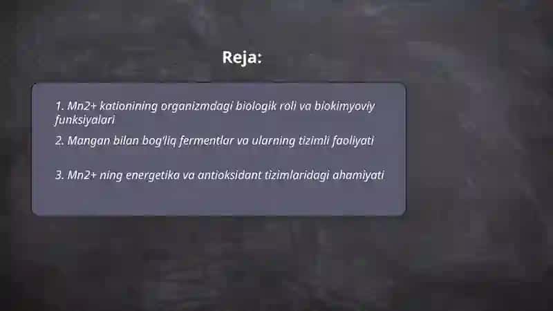 Mn+2 kationini organizmdagi ahamiyati, tibbiyotda qo'llanishi va dori vositalari tarkibida sifat hamda miqdorini aniqlash 2