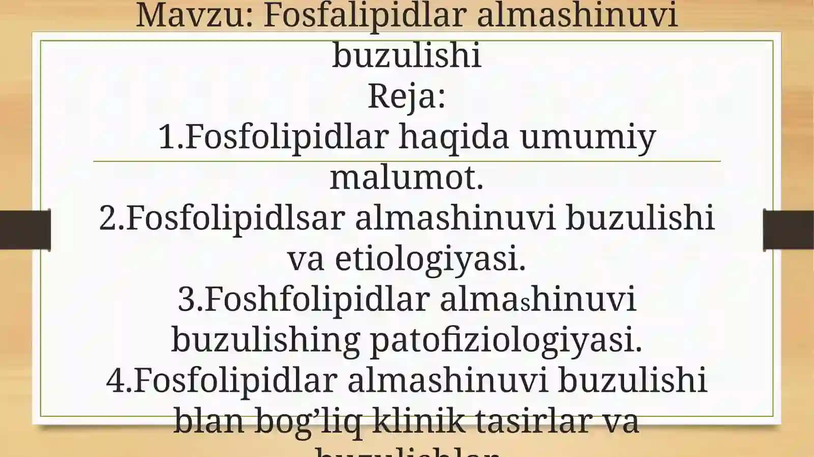 Fosfolipidlar almashinuvi buzulishi 2