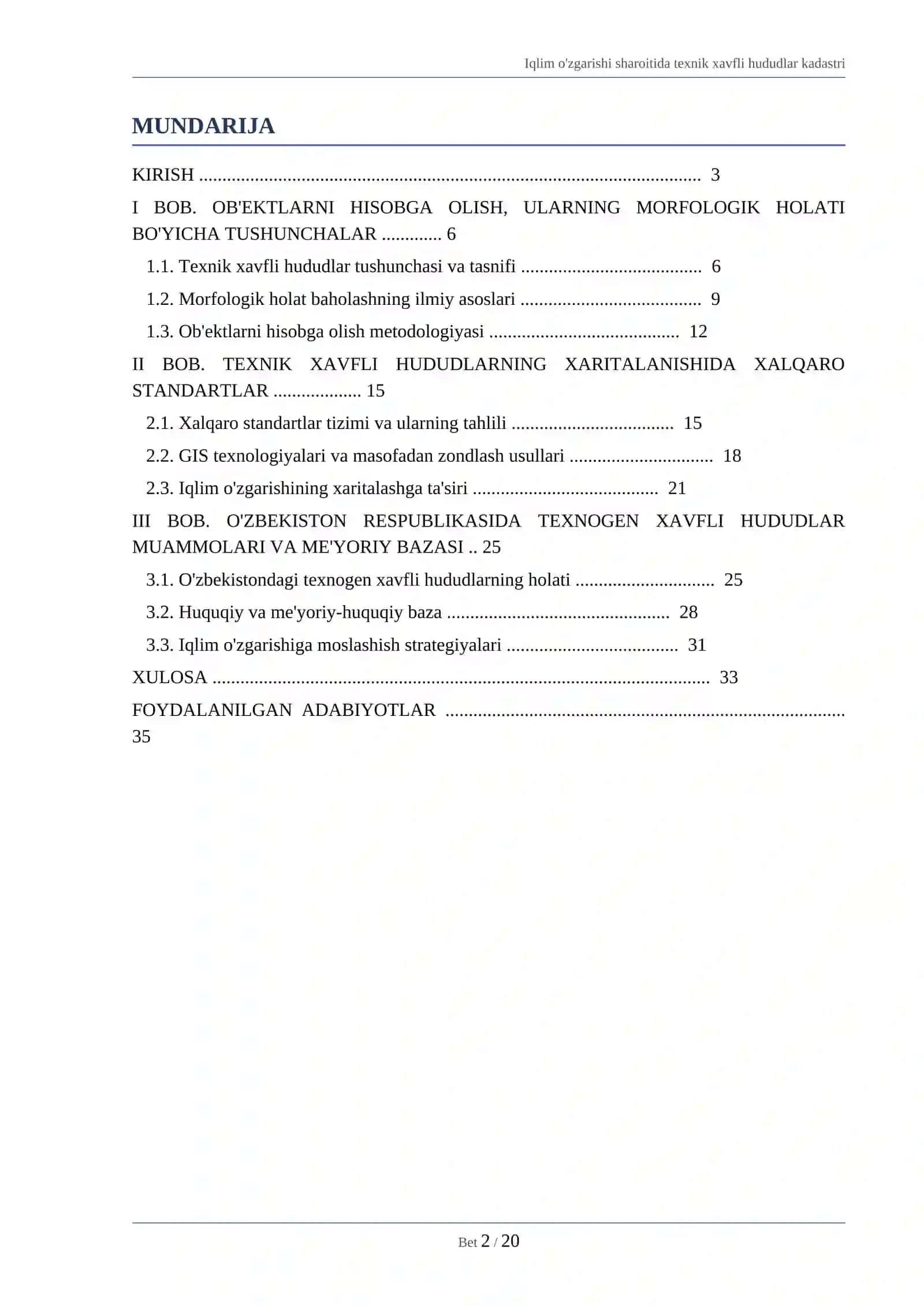 IQLIM O'ZGARISHI SHAROITIDA TEXNIK XAVFLI XUDUDLARNING KADASTRINI YURITISHDA NAZARIY-ILMIY YONDASHUVLAR 2