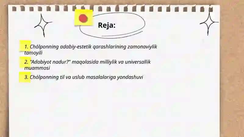 Chólponning adabiy-estetik qarashlari va "Adabiyot nadur?" maqolasi 2