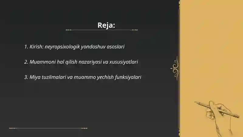 Muammoni hal qilishda neyropsixologik yondoshuv ( 16 listdan iborat taqdimot) 2