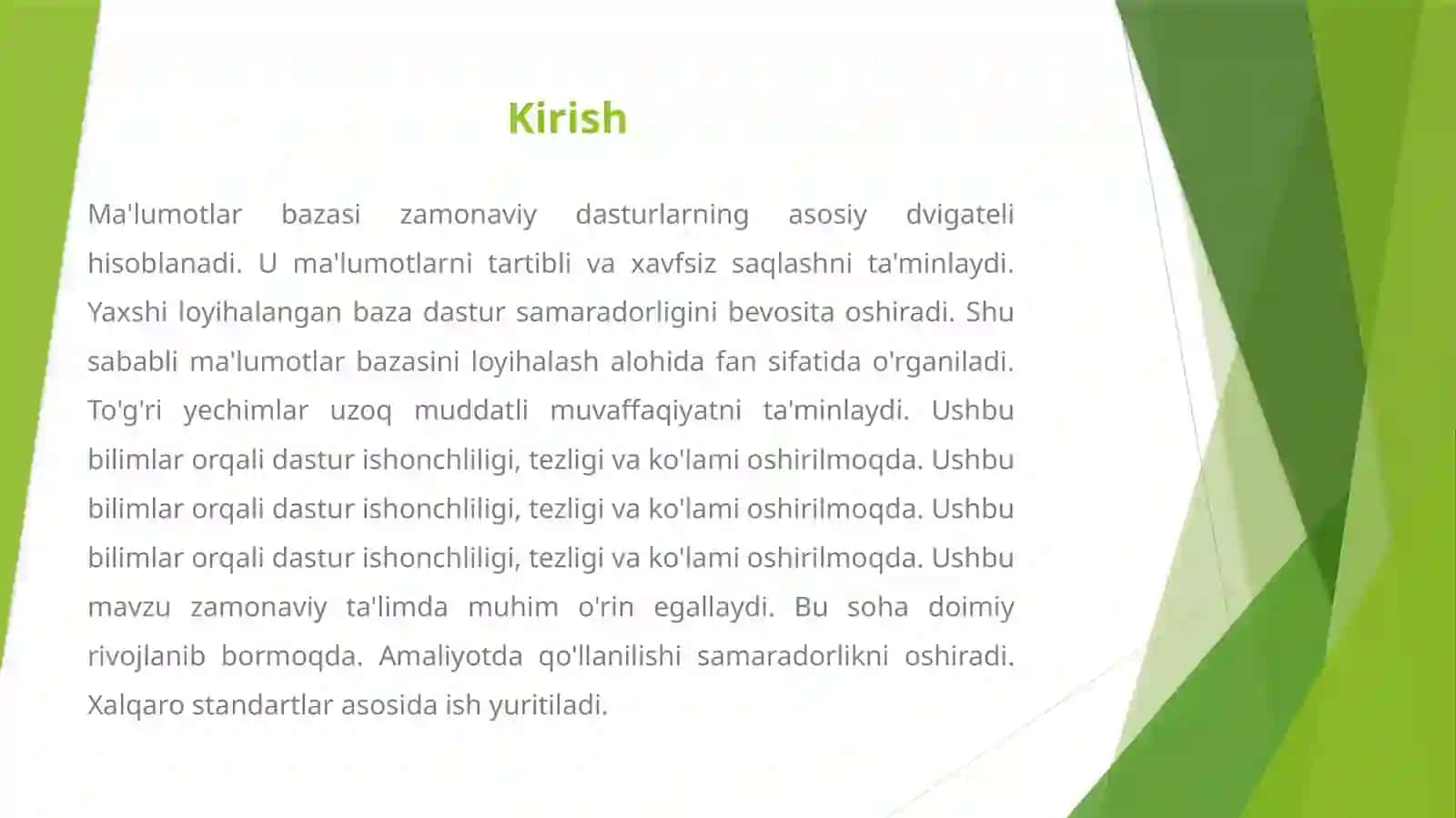 MA'LUMOTLAR BAZASINI LOYIHALASH ASOSLARI 2
