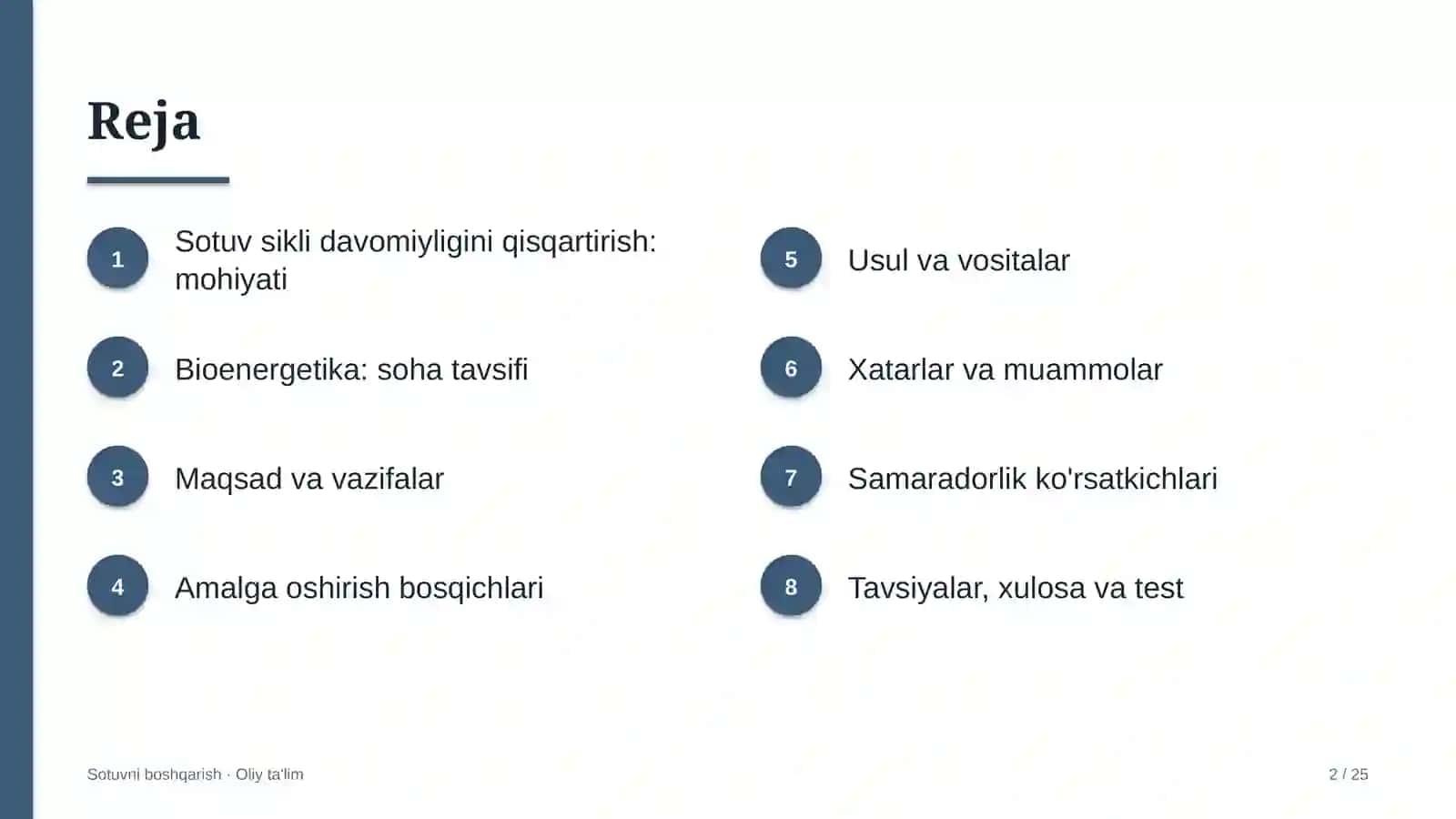 Bioenergetikada sotuv sikli davomiyligini qisqartirish 2
