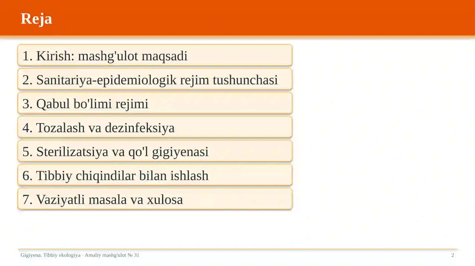 Gigiyena. Tibbiy ekologiya · Amaliy mashg'ulot № 31 2