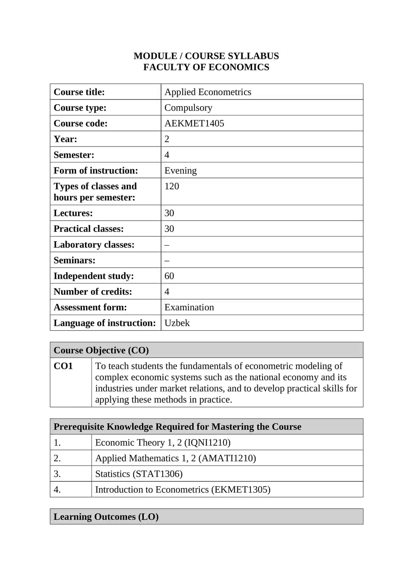 Applied Econometrics 2