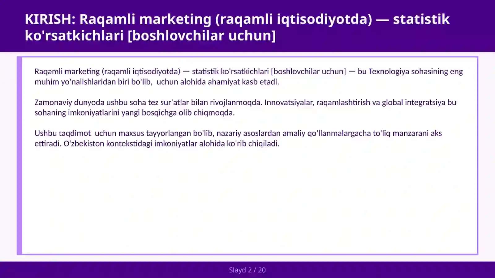 Raqamli marketing (raqamli iqtisodiyotda) — statistik ko'rsatkichlari [boshlovchilar uchun] 2