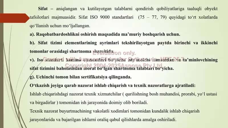 Ma'ruza. Sifatni Nazorat Qilish 2