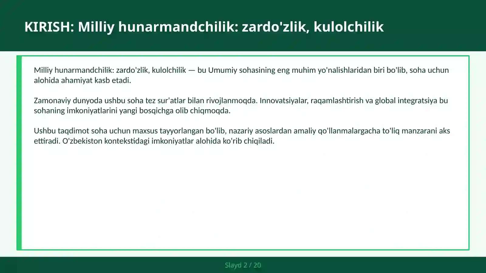Milliy hunarmandchilik: zardo'zlik, kulolchilik 2