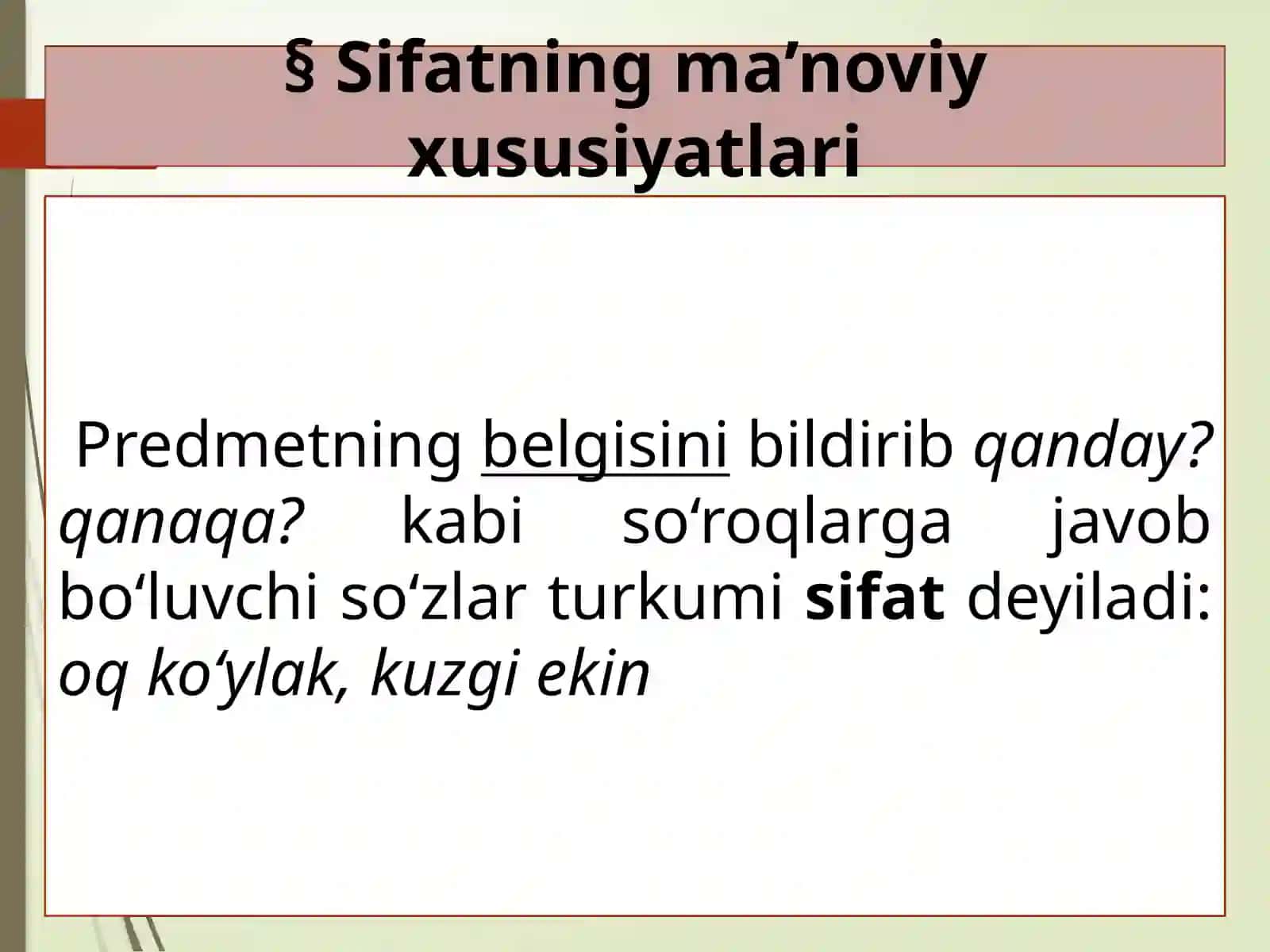 Sifat so‘z turkumini takrorlash 2