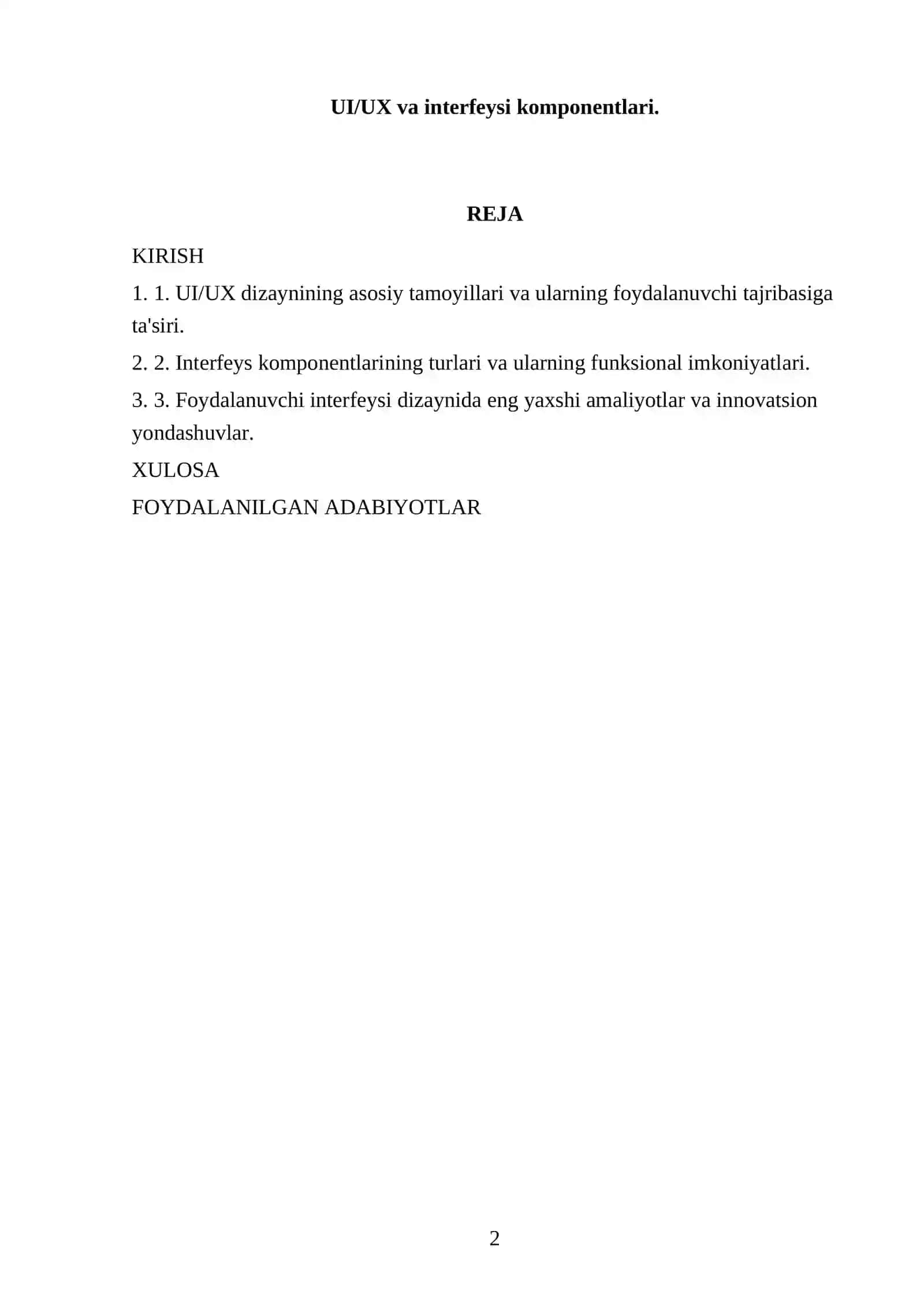 UI/UX va interfeysi komponentlari 2