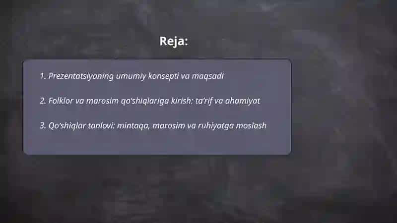 Folklordan Marosim Qo'shiqlar Prezentatsiyasi 2