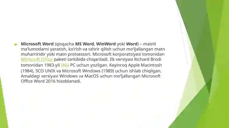 Word dasturida ishlash asoslari 2