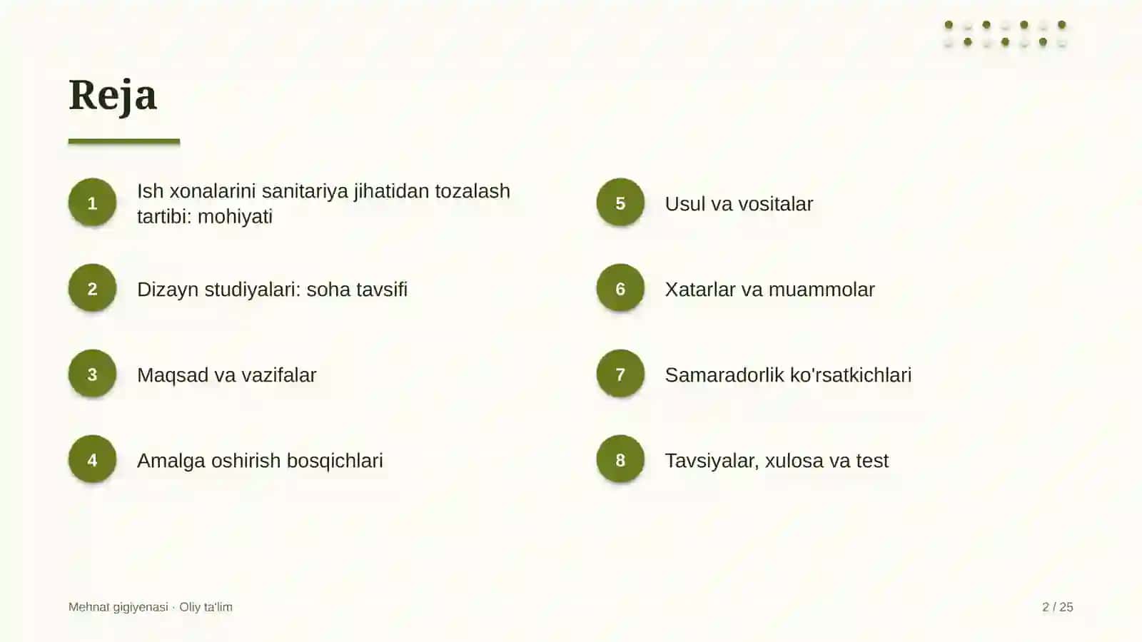Mehnat gigiyenasi · Oliy ta'lim 2