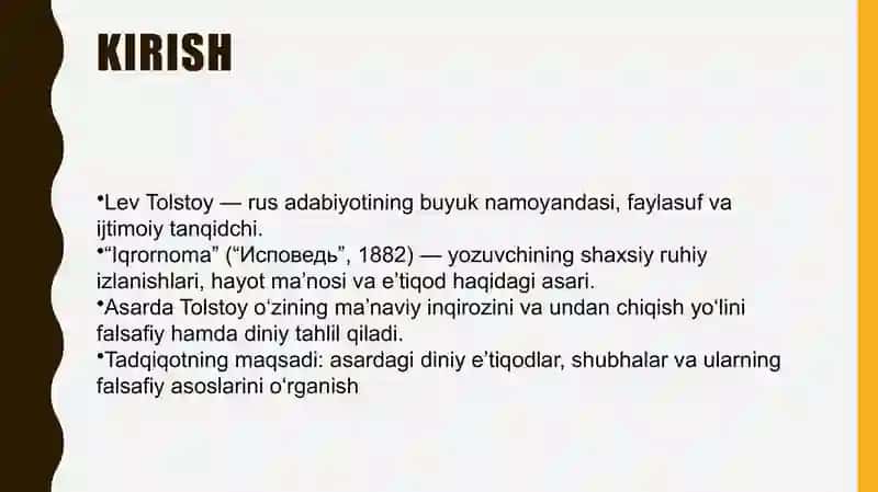Lev Tolstoyning "Iqrornoma" asaridagi diniy e'tiqodlarni tahlil 2